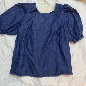 Eloquii Blue Denim Puff Sleeve Blouse
